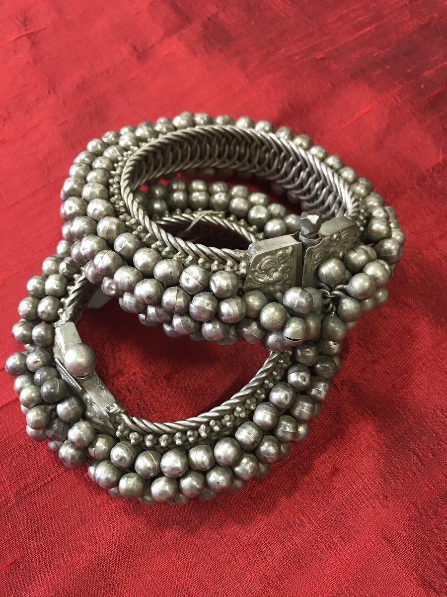 1137 Old Heavy Heirloom Silver Payal Anklets Indian Jewelry-WOVENSOULS-Antique-Vintage-Textiles-Art-Decor