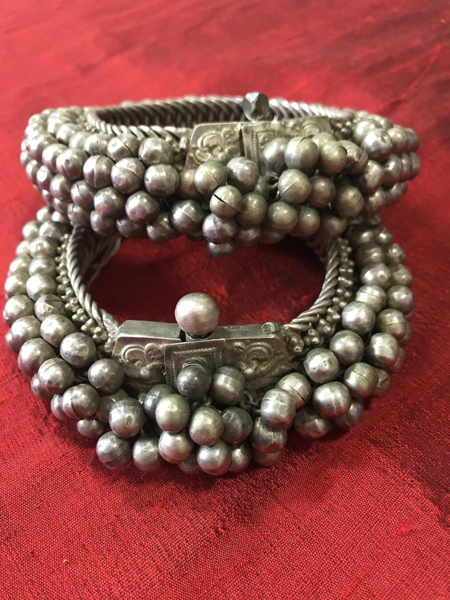 1137 Old Heavy Heirloom Silver Payal Anklets Indian Jewelry-WOVENSOULS-Antique-Vintage-Textiles-Art-Decor