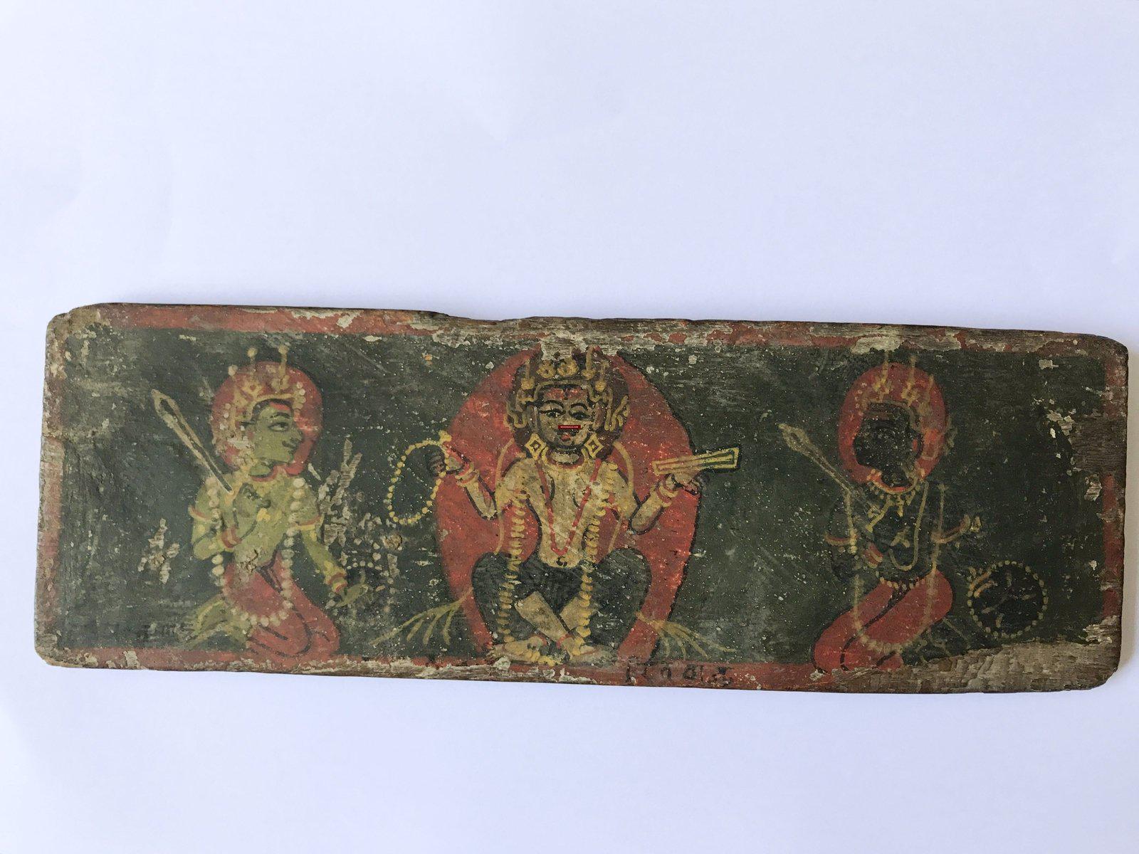 1138 Pair of Antique Painted Wood Covers for Hindu Manuscript with Deities & Gods-WOVENSOULS-Antique-Vintage-Textiles-Art-Decor