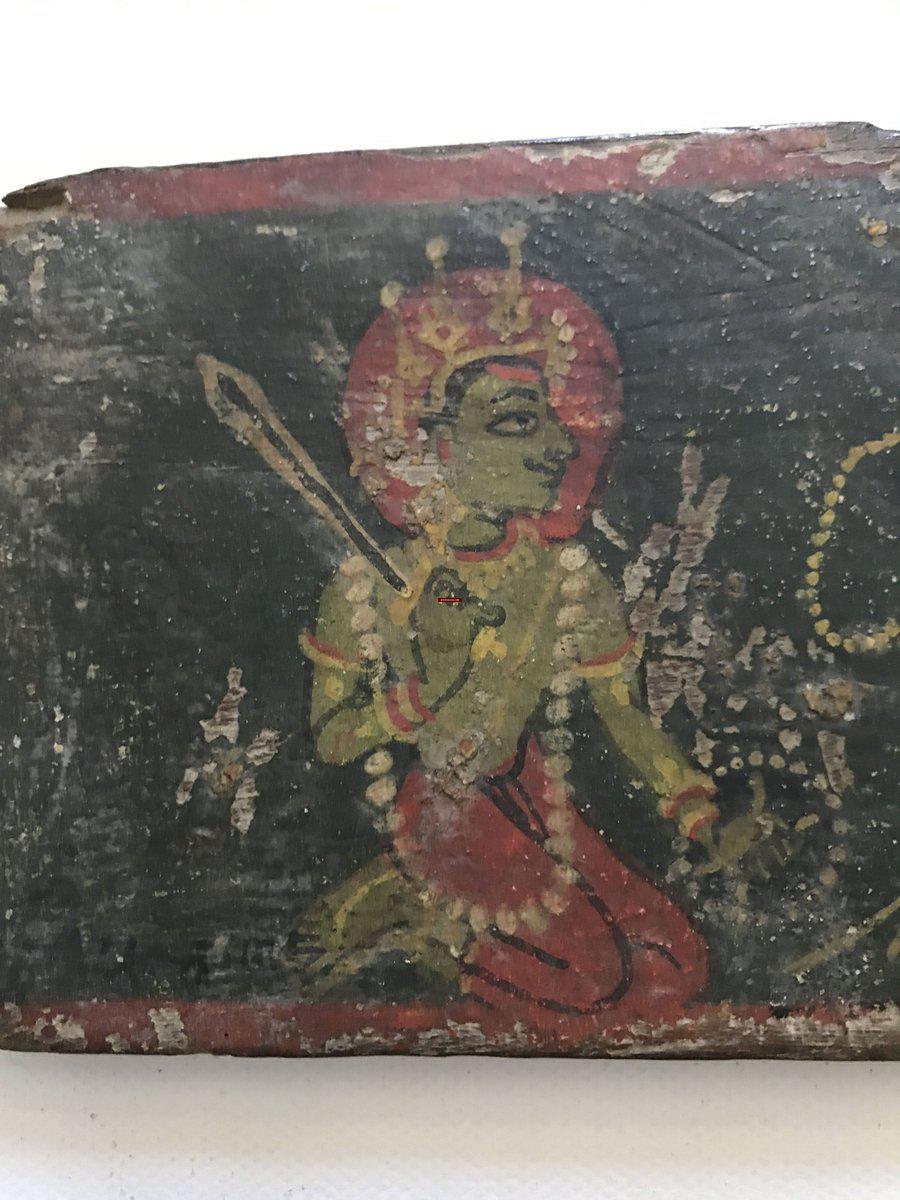 1138 Pair of Antique Painted Wood Covers for Hindu Manuscript with Deities & Gods-WOVENSOULS-Antique-Vintage-Textiles-Art-Decor