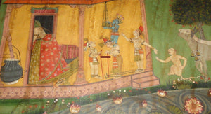 1140 SOLD Illuminated Indian Miniature Painting - Krishna Stealing Butter SOLD-WOVENSOULS-Antique-Vintage-Textiles-Art-Decor