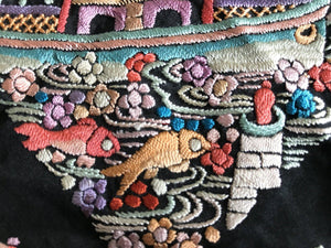 1143 Antique Double Sided Embroidery Manila Manton - Cantonese Embroidery Shawl - No Fringe-WOVENSOULS-Antique-Vintage-Textiles-Art-Decor