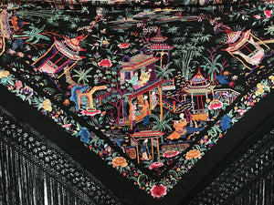 1145 Antique Double Sided Embroidery Manila Manton - Cantonese Embroidery-WOVENSOULS-Antique-Vintage-Textiles-Art-Decor