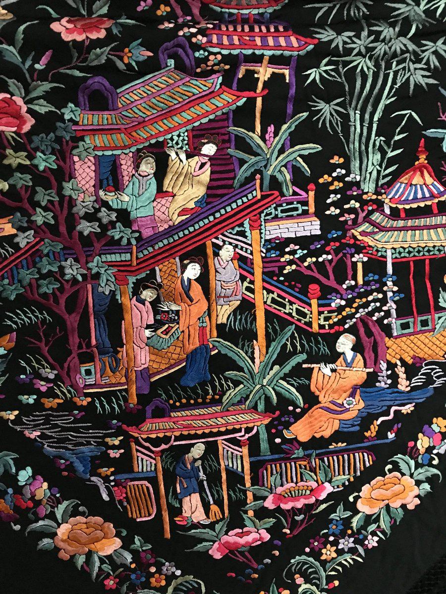 1145 Antique Double Sided Embroidery Manila Manton - Cantonese Embroidery-WOVENSOULS-Antique-Vintage-Textiles-Art-Decor