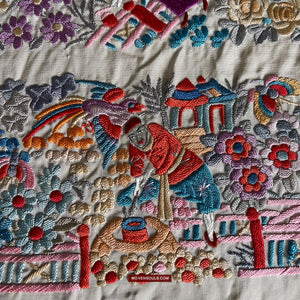 1147 Antique Double Sided Embroidery Manila Manton - Cantonese Embroidery-WOVENSOULS Antique Textiles &amp; Art Gallery