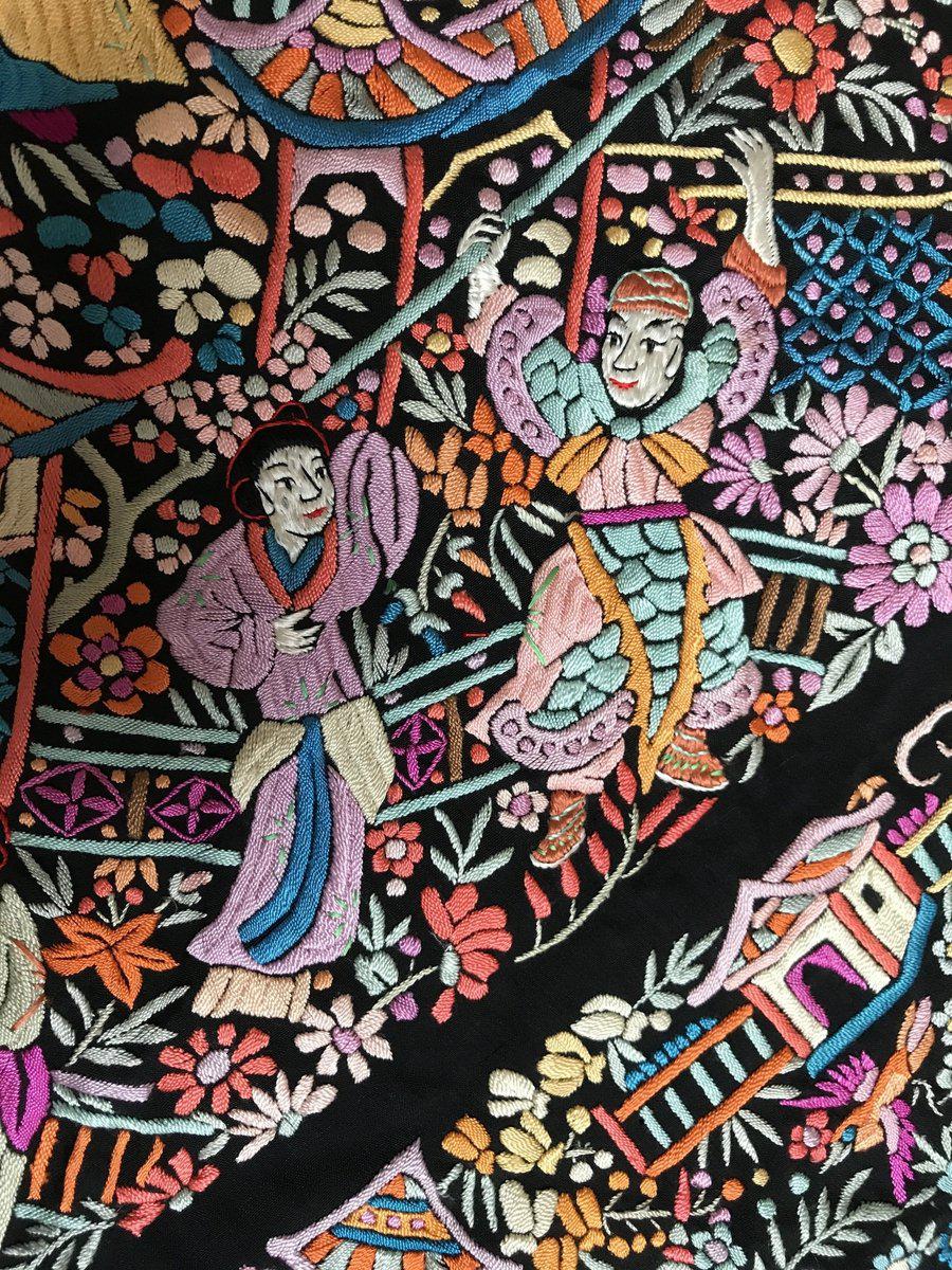 1148 Antique Double Sided Embroidery Manila Manton - Cantonese Embroidery-WOVENSOULS-Antique-Vintage-Textiles-Art-Decor