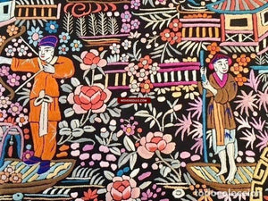 1148 Antique Double Sided Embroidery Manila Manton - Cantonese Embroidery-WOVENSOULS-Antique-Vintage-Textiles-Art-Decor