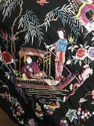 1149 Antique Double Sided Embroidery Manila Manton - Cantonese Embroidery - Village Scenes-WOVENSOULS-Antique-Vintage-Textiles-Art-Decor