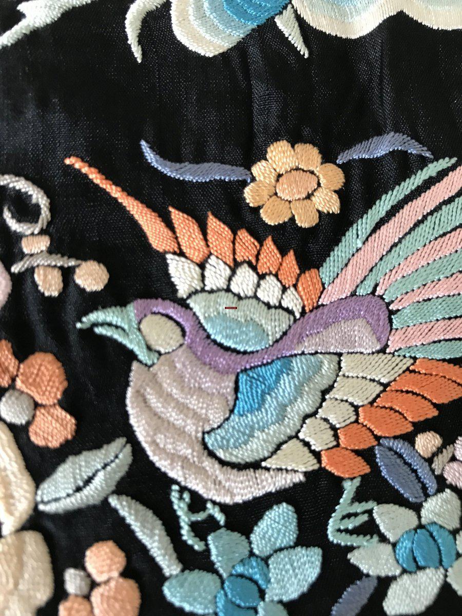 1152 Antique Double Sided Embroidery Manila Manton - Cantonese Embroidery with Peacocks-WOVENSOULS-Antique-Vintage-Textiles-Art-Decor