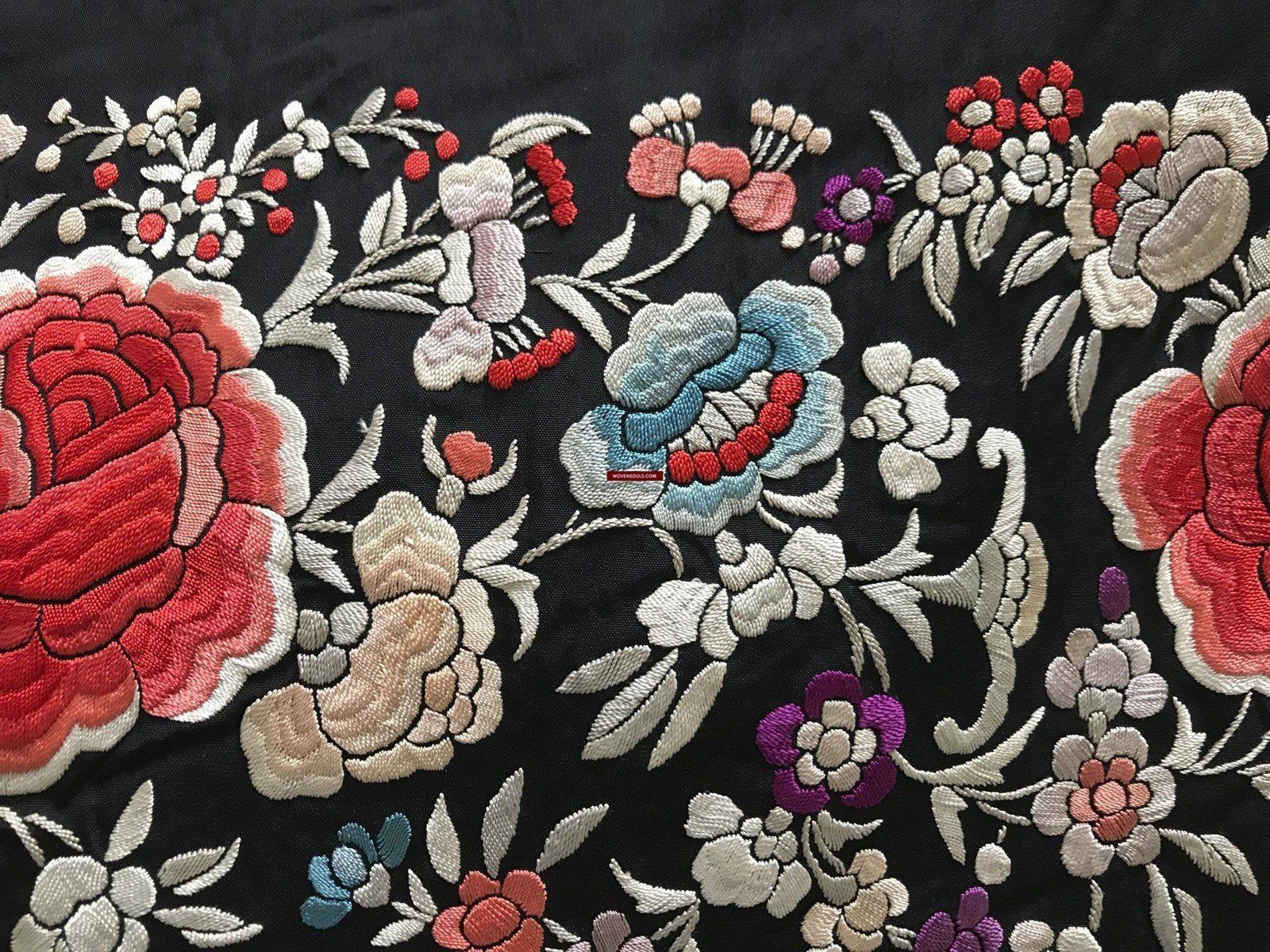 1156 Antique Double Sided Embroidery Manila Manton - Cantonese Embroidery-WOVENSOULS-Antique-Vintage-Textiles-Art-Decor