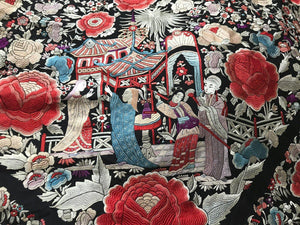 1156 Antique Double Sided Embroidery Manila Manton - Cantonese Embroidery-WOVENSOULS-Antique-Vintage-Textiles-Art-Decor