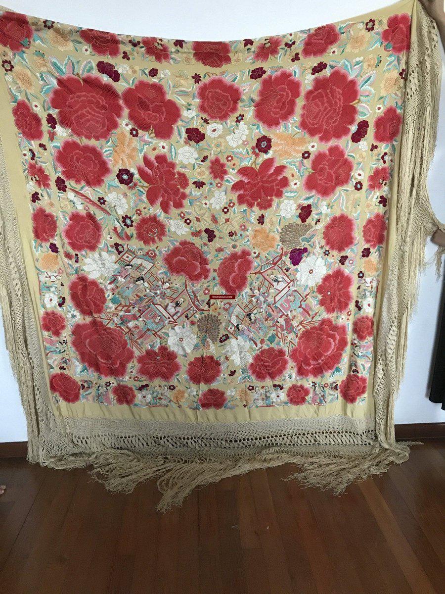 1157 Ricamo bifacciale antico Manila Manton - Ricamo cantonese con volti-WOVENSOULS-Arredamento artistico-tessile-vintage-antico