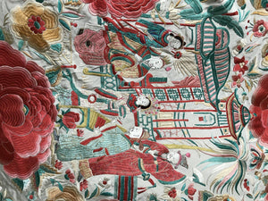 1160 Antique Double Sided Embroidery Manila Manton - Cantonese Embroidery - White Base-WOVENSOULS-Antique-Vintage-Textiles-Art-Decor
