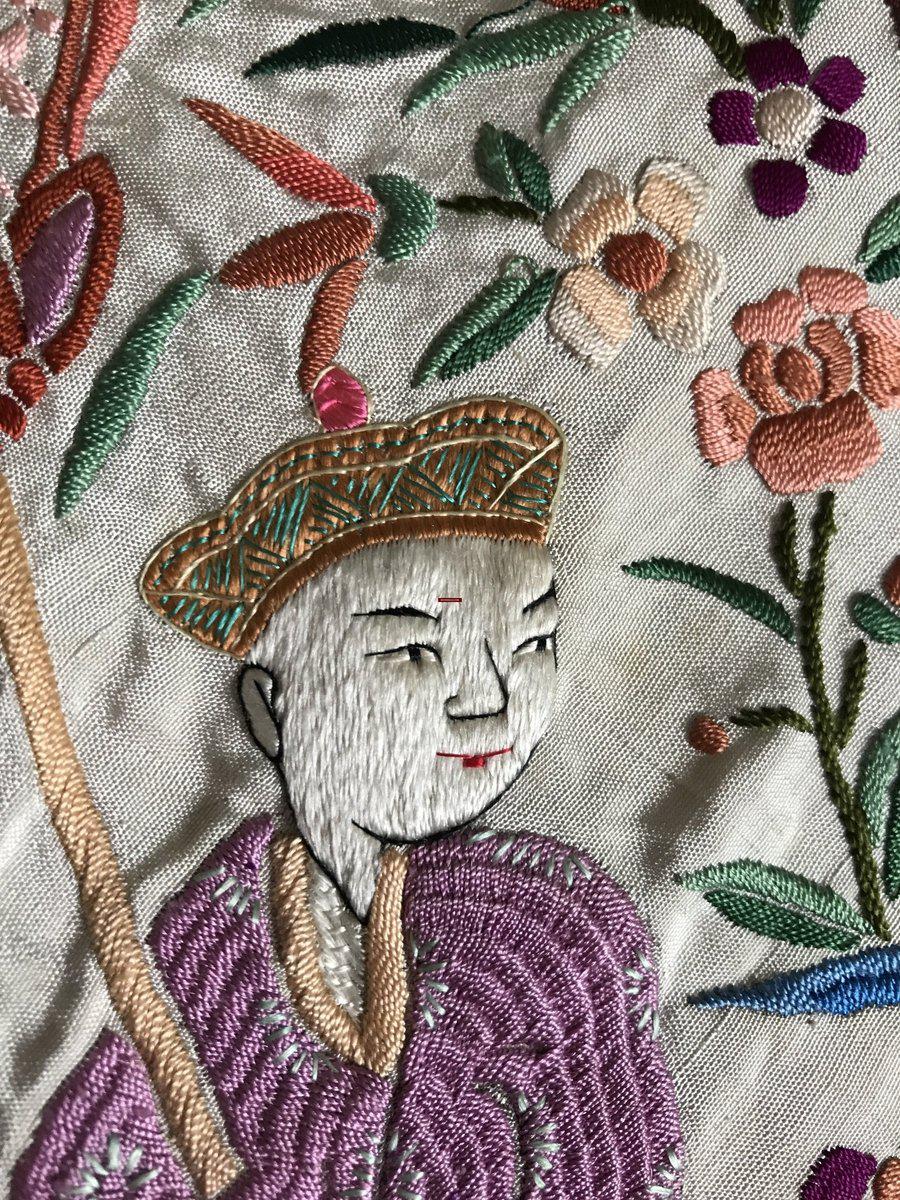 1161 Antique Double Sided Embroidery Manila Manton - Cantonese Embroidery - White Base-WOVENSOULS-Antique-Vintage-Textiles-Art-Decor