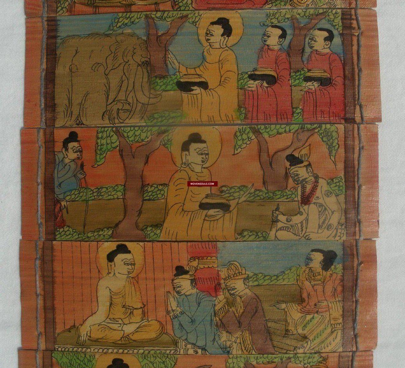 1163 Antique Burmese Parabaik Manuscript on Palm Leaf-WOVENSOULS-Antique-Vintage-Textiles-Art-Decor