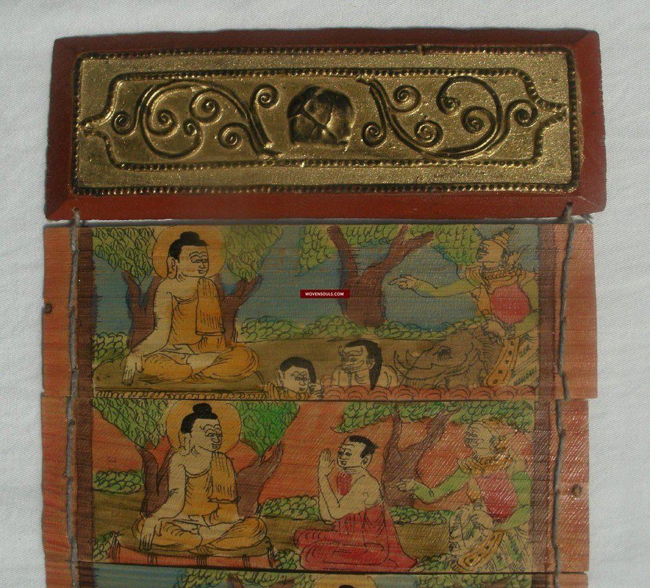 1163 Antique Burmese Parabaik Manuscript on Palm Leaf-WOVENSOULS-Antique-Vintage-Textiles-Art-Decor
