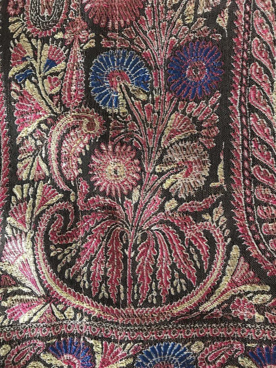 1165 SOLD Antique Kashmir Shawl Masterpiece Fragment - Pink Field with Silk - Rare-WOVENSOULS-Antique-Vintage-Textiles-Art-Decor