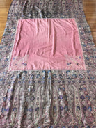 1165 SOLD Antique Kashmir Shawl Masterpiece Fragment - Pink Field with Silk - Rare-WOVENSOULS-Antique-Vintage-Textiles-Art-Decor