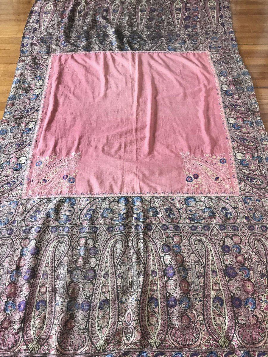 1165 SOLD Antique Kashmir Shawl Masterpiece Fragment - Pink Field with Silk - Rare-WOVENSOULS-Antique-Vintage-Textiles-Art-Decor