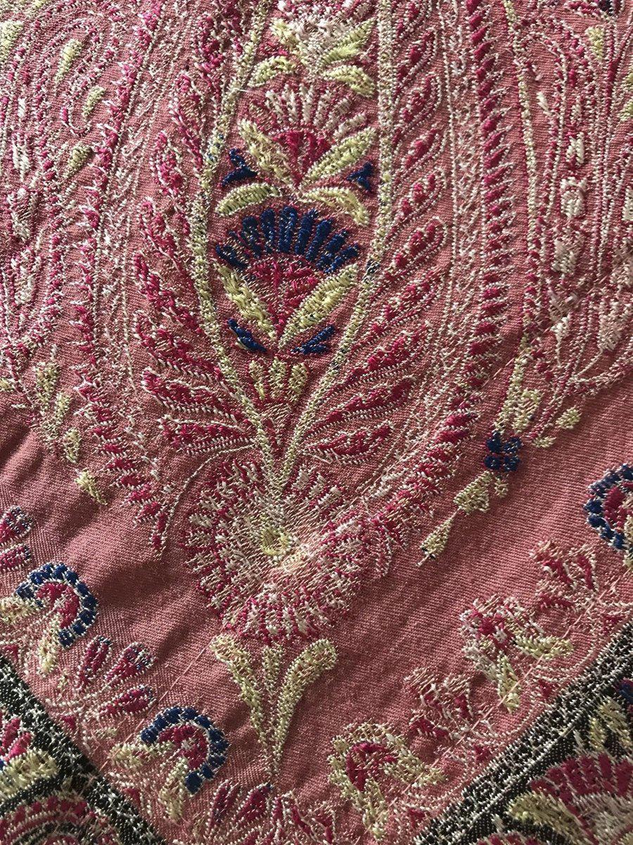 1165 SOLD Antique Kashmir Shawl Masterpiece Fragment - Pink Field with Silk - Rare-WOVENSOULS-Antique-Vintage-Textiles-Art-Decor