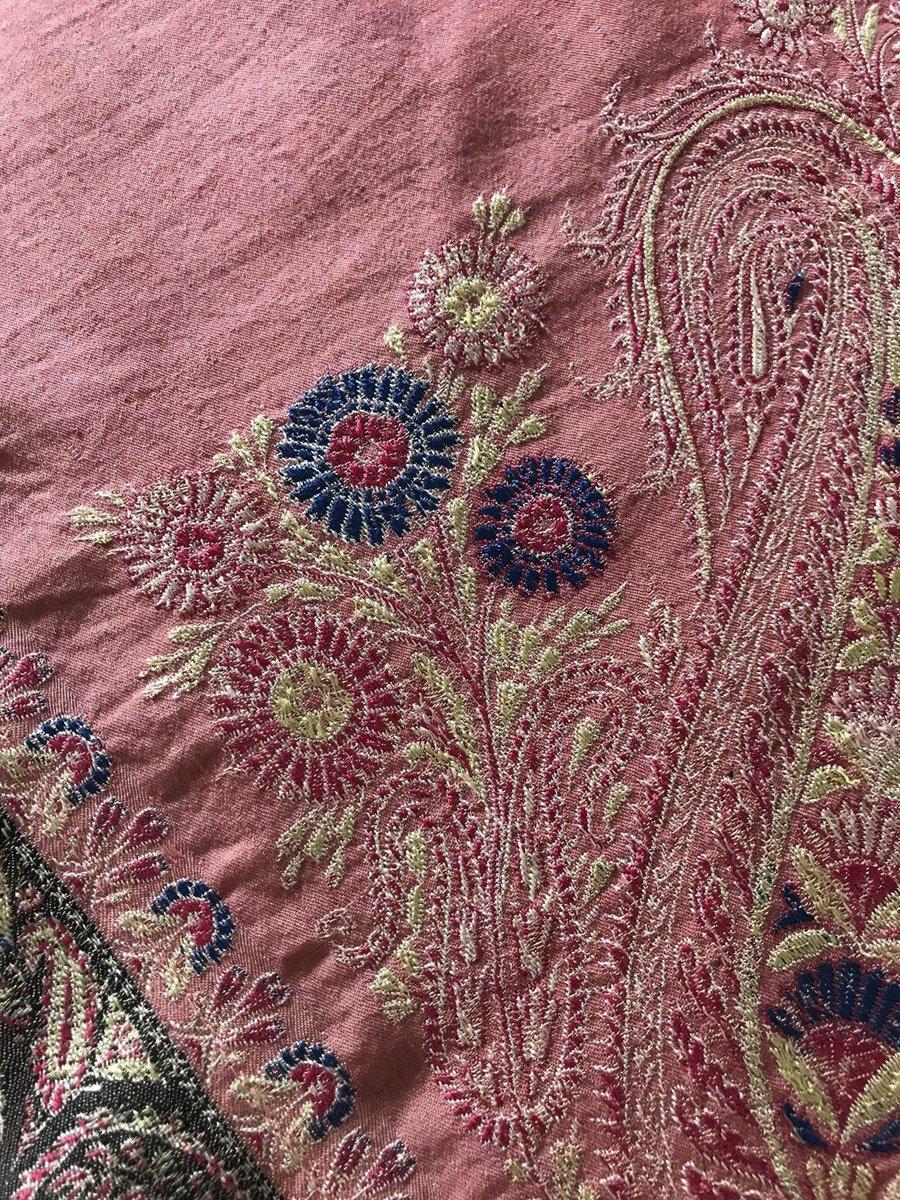 1165 SOLD Antique Kashmir Shawl Masterpiece Fragment - Pink Field with Silk - Rare-WOVENSOULS-Antique-Vintage-Textiles-Art-Decor