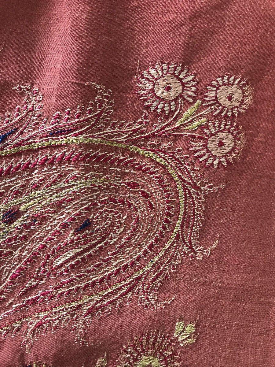 1165 SOLD Antique Kashmir Shawl Masterpiece Fragment - Pink Field with Silk - Rare-WOVENSOULS-Antique-Vintage-Textiles-Art-Decor