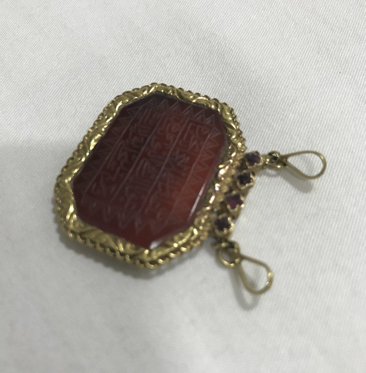 1169 SOLD Agate Pendant with Inscription with Gold Casing-WOVENSOULS-Antique-Vintage-Textiles-Art-Decor