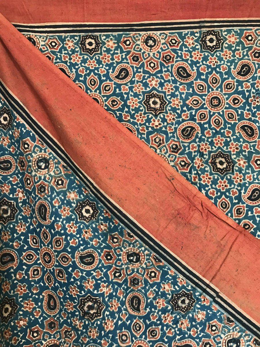 Ajrakh Hand Block Printed and Hand Embroidered Quilted Striped Tote Bag