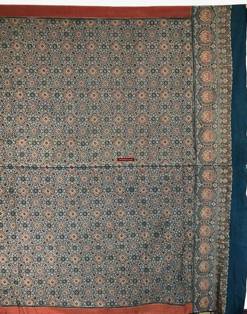 Ajrakh Hand Block Printed and Hand Embroidered Quilted Tote Bag