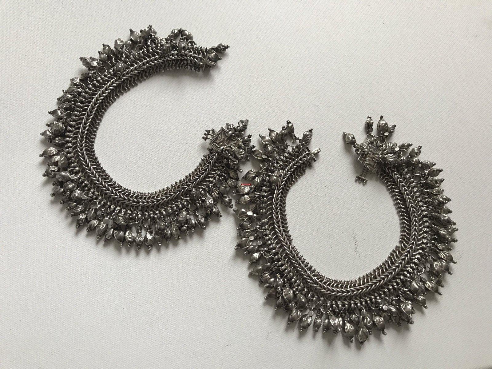 1201 Old Silver Anklets Payal with Uniquely shaped - WOVENSOULS Antique  Textiles & Art Gallery