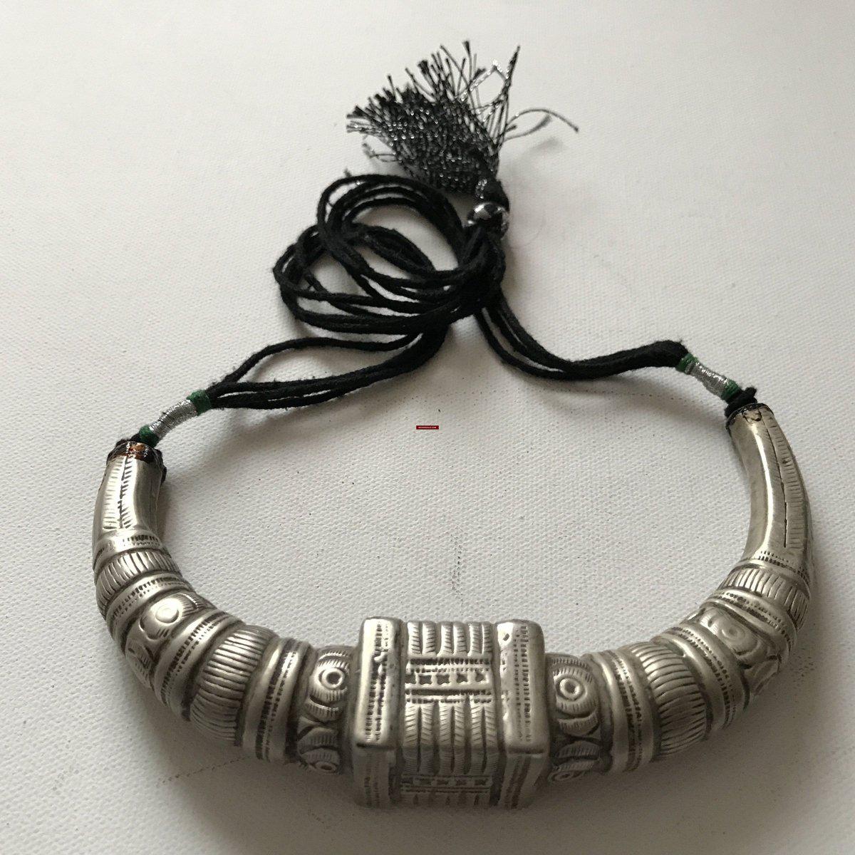 1202 Old Silver Tribal Necklace Torque Indian Jewelry-WOVENSOULS-Antique-Vintage-Textiles-Art-Decor