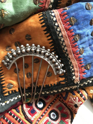 1206 Old Indian Silver Veni Hair Ornament Jewelry-WOVENSOULS-Antique-Vintage-Textiles-Art-Decor