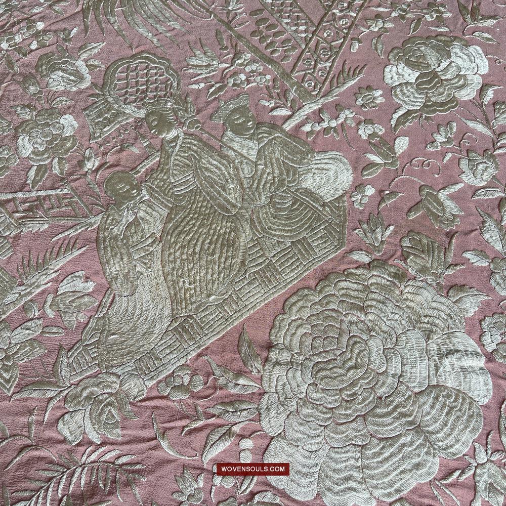 1215 Antique Double Sided Embroidery Manila Manton - Cantonese Embroidery-WOVENSOULS Antique Textiles &amp; Art Gallery