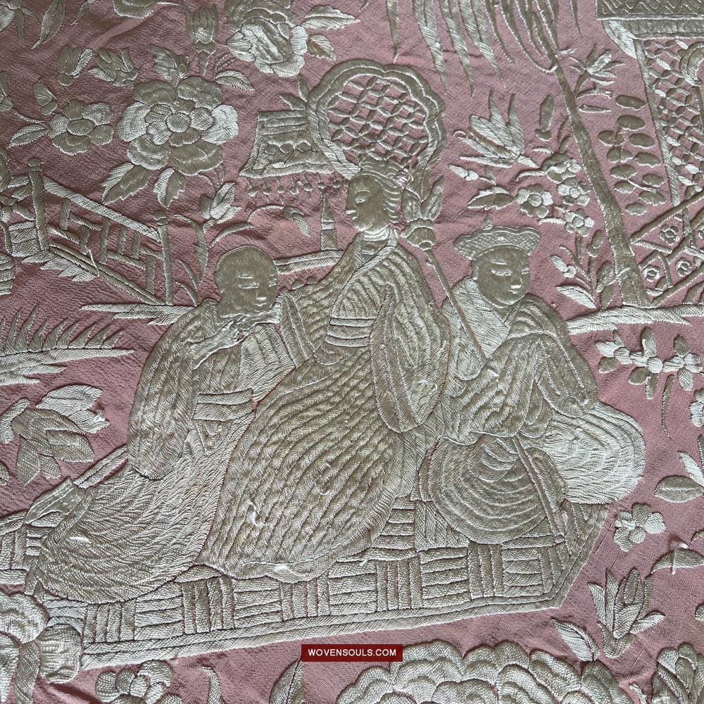 1215 Antique Double Sided Embroidery Manila Manton - Cantonese Embroidery-WOVENSOULS Antique Textiles &amp; Art Gallery