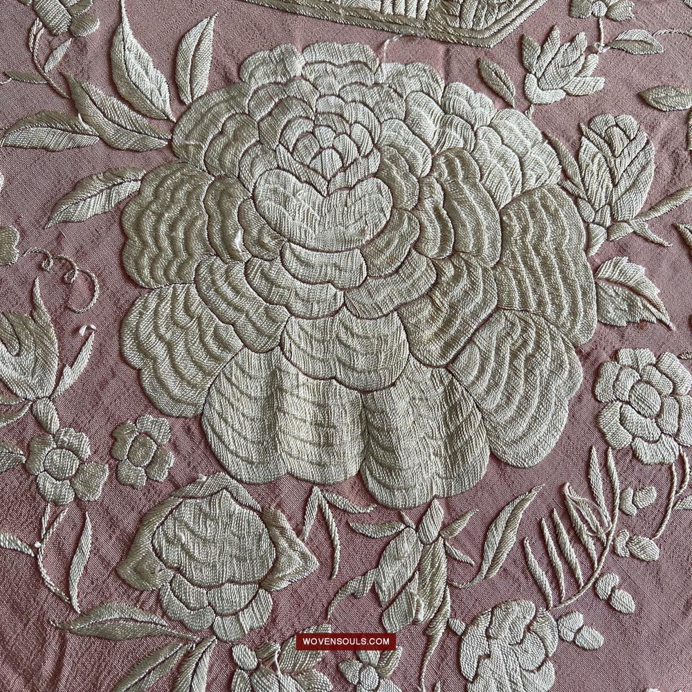 1215 Antique Double Sided Embroidery Manila Manton - Cantonese Embroidery-WOVENSOULS Antique Textiles &amp; Art Gallery