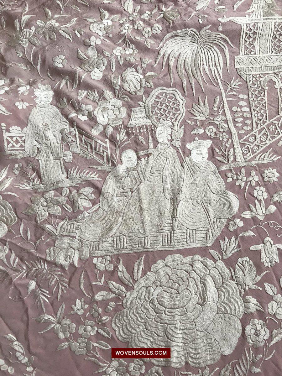 1215 Antique Double Sided Embroidery Manila Manton - Cantonese Embroidery-WOVENSOULS-Antique-Vintage-Textiles-Art-Decor