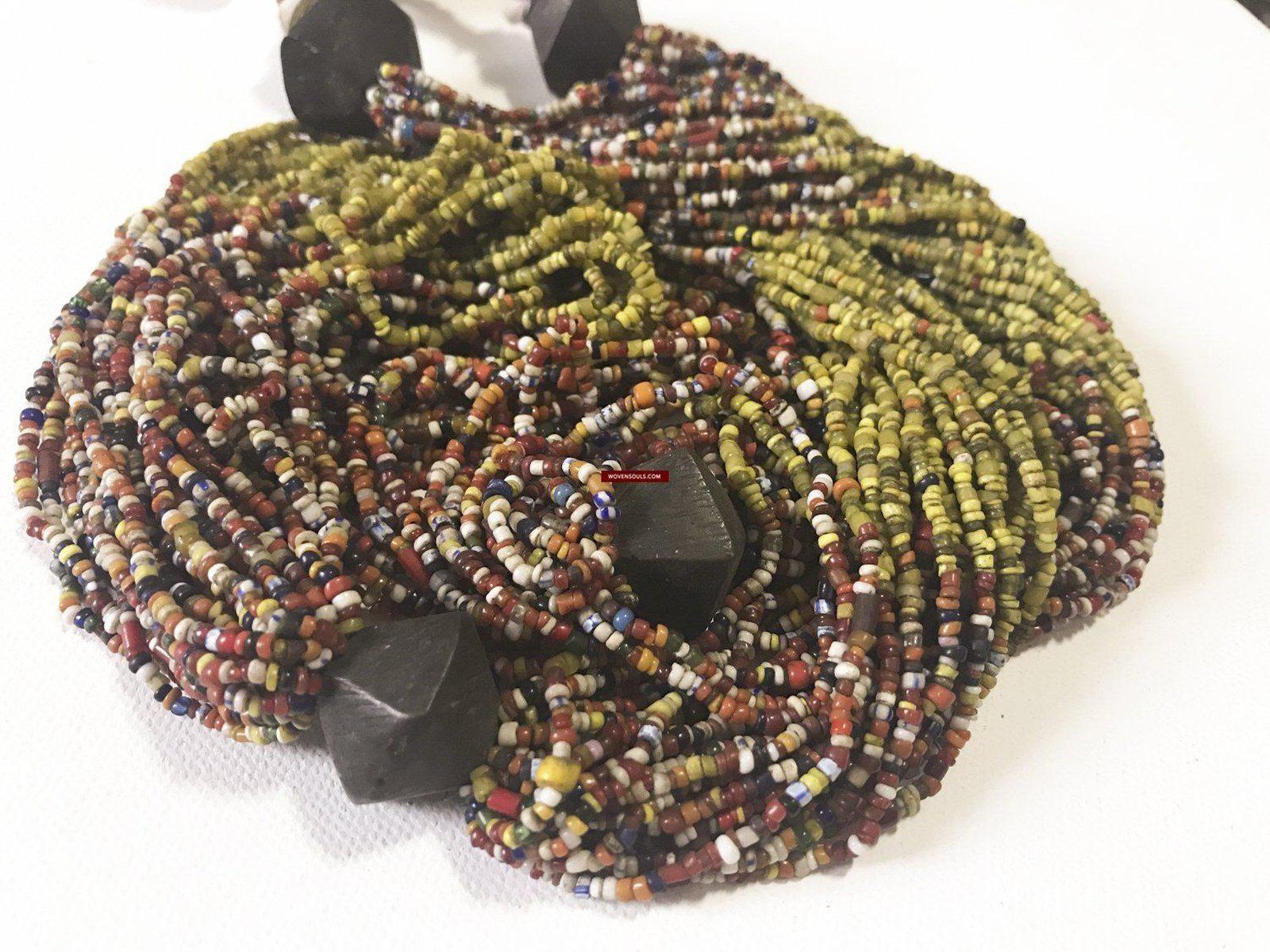 1220 - Antique Tribal Bead Necklace with Glass and 4 Bronze beads - Odisha-WOVENSOULS-Antique-Vintage-Textiles-Art-Decor