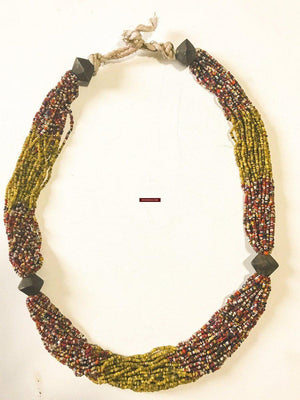1220 - Antique Tribal Bead Necklace with Glass and 4 Bronze beads - Odisha-WOVENSOULS-Antique-Vintage-Textiles-Art-Decor