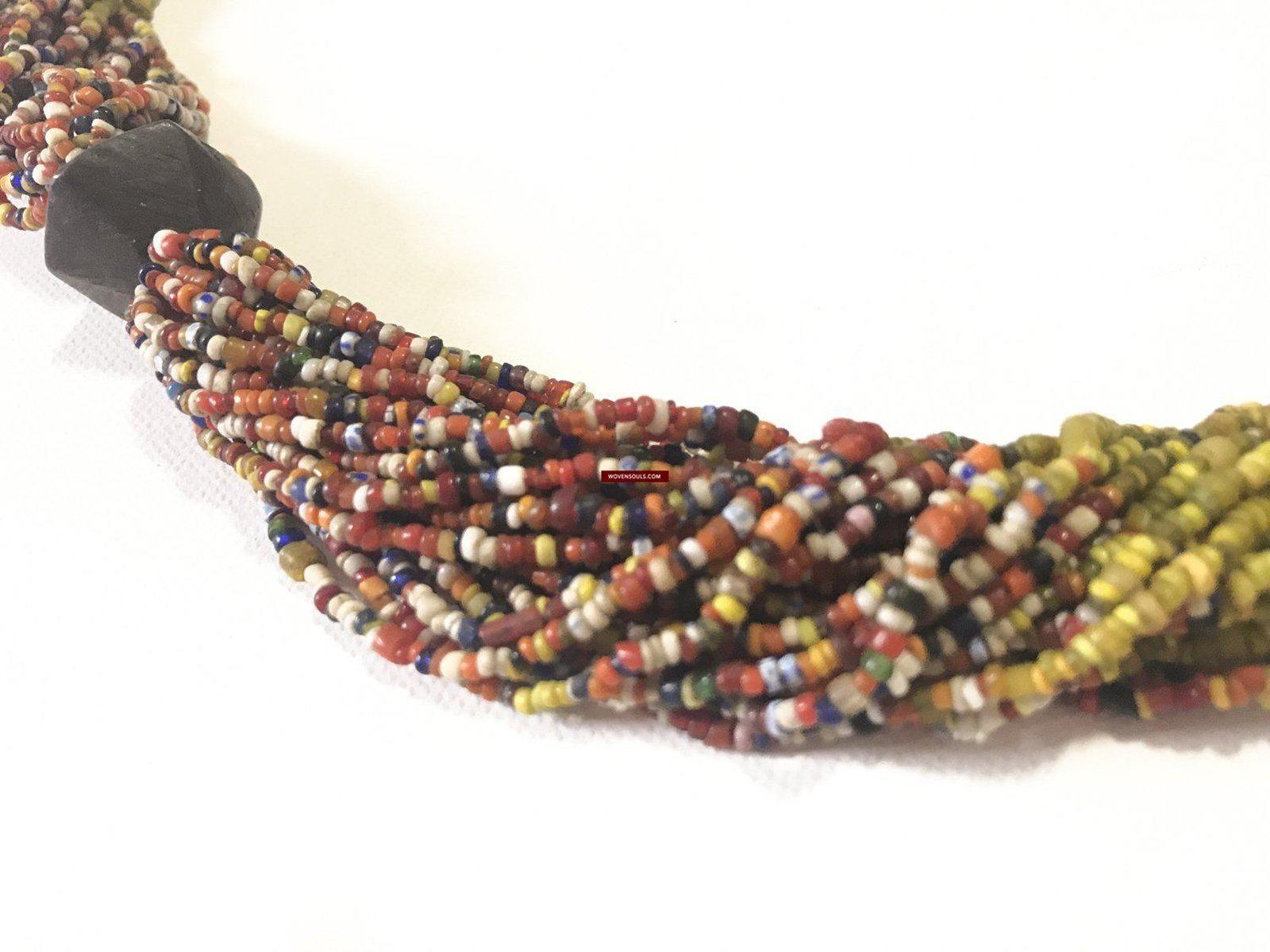 1220 - Antique Tribal Bead Necklace with Glass and 4 Bronze beads - Odisha-WOVENSOULS-Antique-Vintage-Textiles-Art-Decor