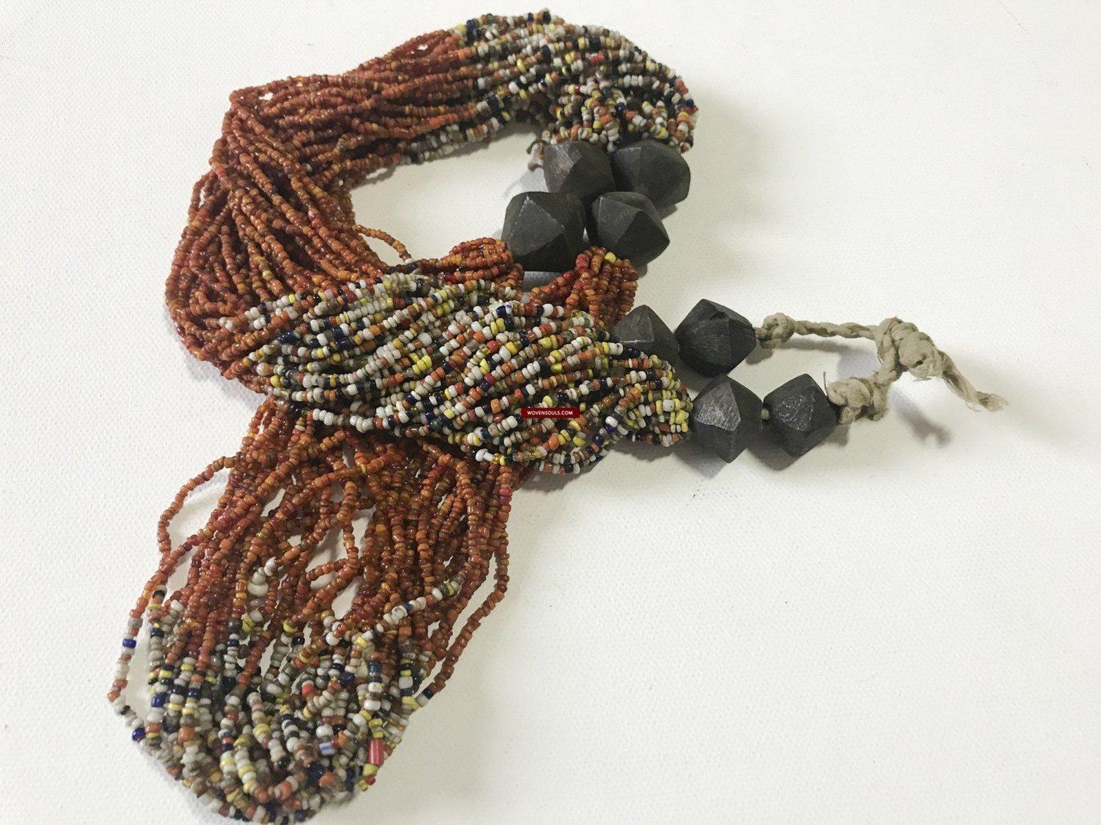 1221- Antique Tribal Bead Wedding Necklace with 8 Bronze beads - Odisha-WOVENSOULS-Antique-Vintage-Textiles-Art-Decor