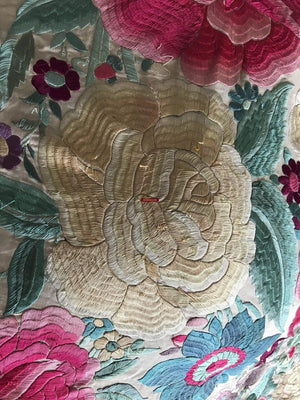 1227 SOLD Antique Double Sided Embroidery Manila Manton - Cantonese Embroidery - SOLD-WOVENSOULS-Antique-Vintage-Textiles-Art-Decor