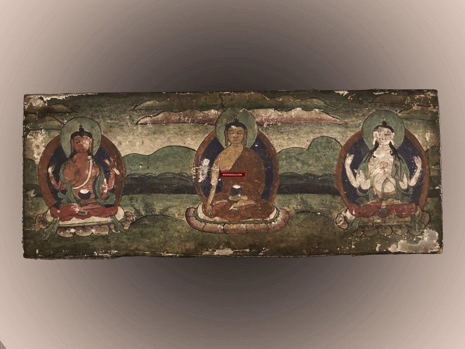 1238 Antique Wood Manuscript Sutra Cover with Painting-WOVENSOULS-Antique-Vintage-Textiles-Art-Decor