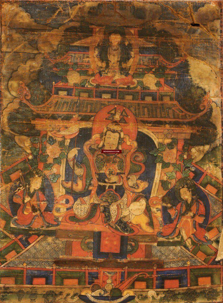 1240 Antique Tibet Thangka - Srongtsen Gampo-WOVENSOULS-Antique-Vintage-Textiles-Art-Decor