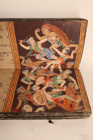 1244 Antique Buddhist Thai Manuscript Phra Malai with Illuminated Paintings-WOVENSOULS-Antique-Vintage-Textiles-Art-Decor