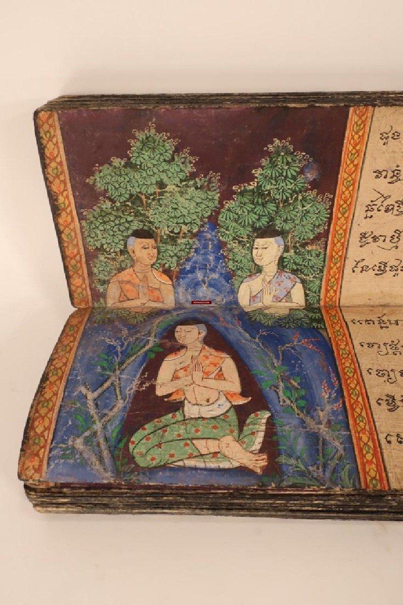 1244 Antique Buddhist Thai Manuscript Phra Malai with Illuminated Paintings-WOVENSOULS-Antique-Vintage-Textiles-Art-Decor