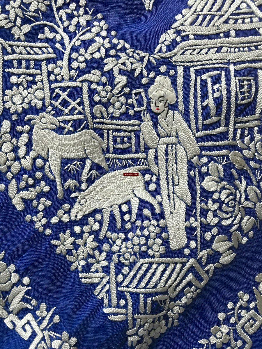 1252 Antique Double Sided Embroidery Manila Manton - Cantonese Embroidery - Warriors-WOVENSOULS-Antique-Vintage-Textiles-Art-Decor