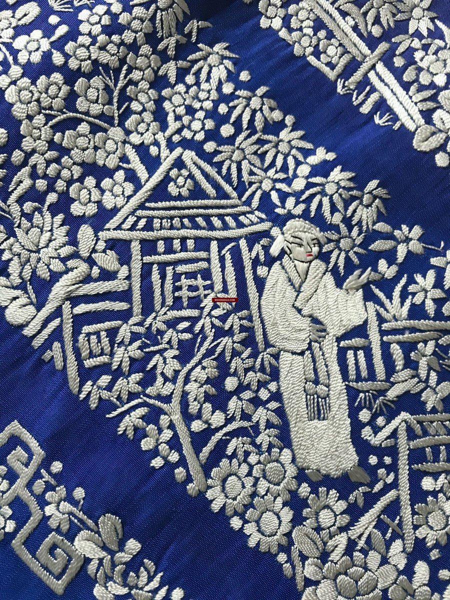 1252 Antique Double Sided Embroidery Manila Manton - Cantonese Embroidery - Warriors-WOVENSOULS-Antique-Vintage-Textiles-Art-Decor