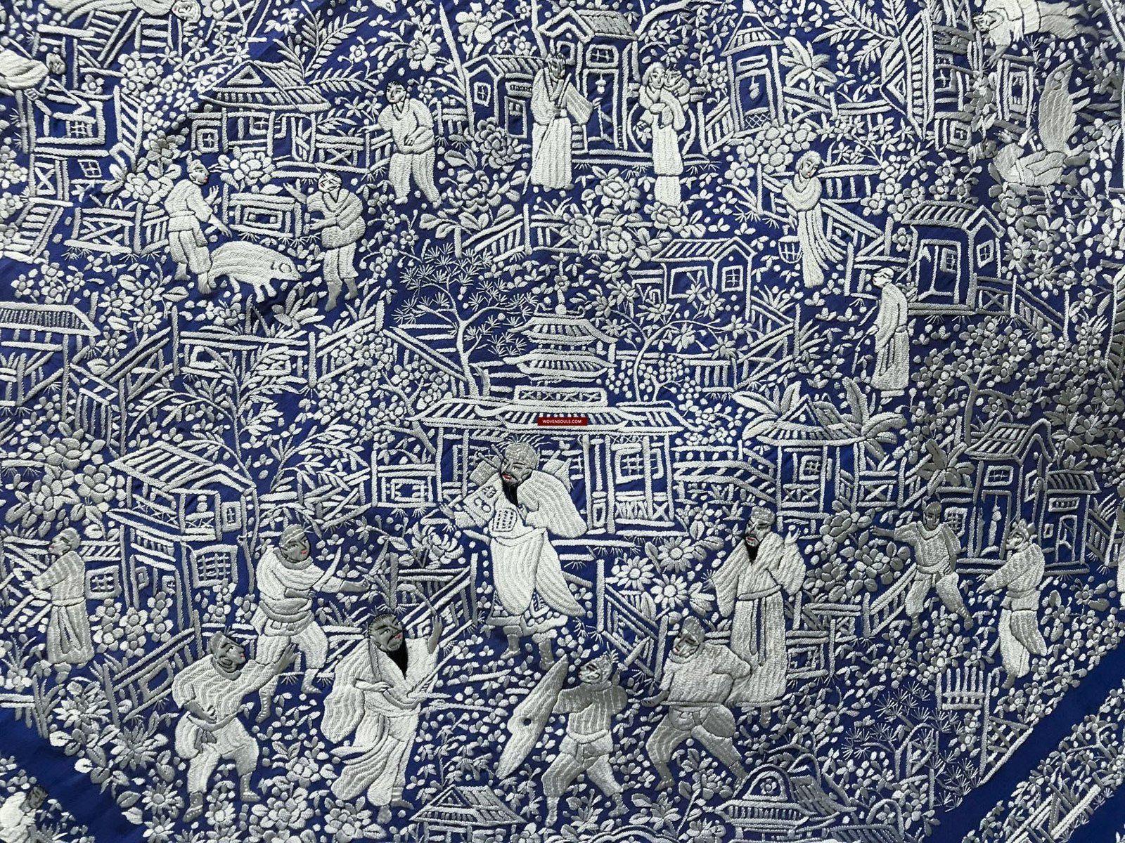 1252 Antique Double Sided Embroidery Manila Manton - Cantonese Embroidery - Warriors-WOVENSOULS-Antique-Vintage-Textiles-Art-Decor