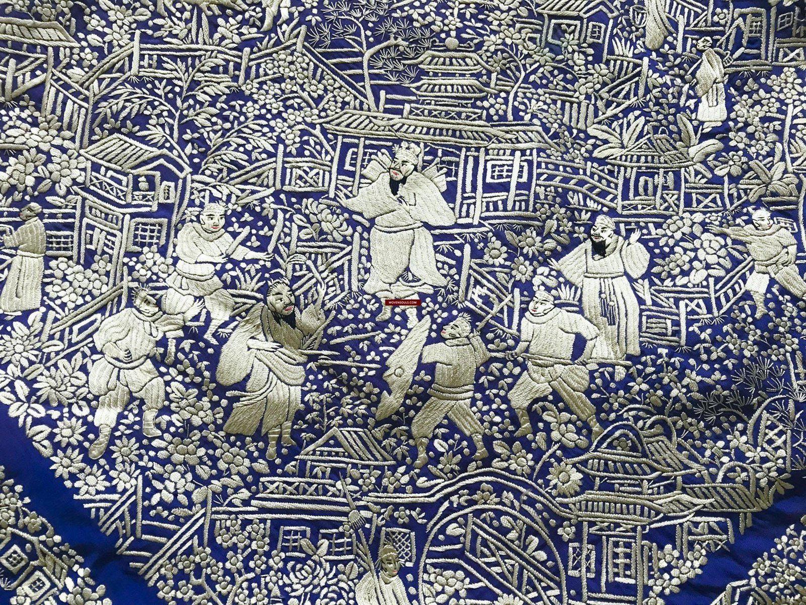 1252 Antique Double Sided Embroidery Manila Manton - Cantonese Embroidery - Warriors-WOVENSOULS-Antique-Vintage-Textiles-Art-Decor