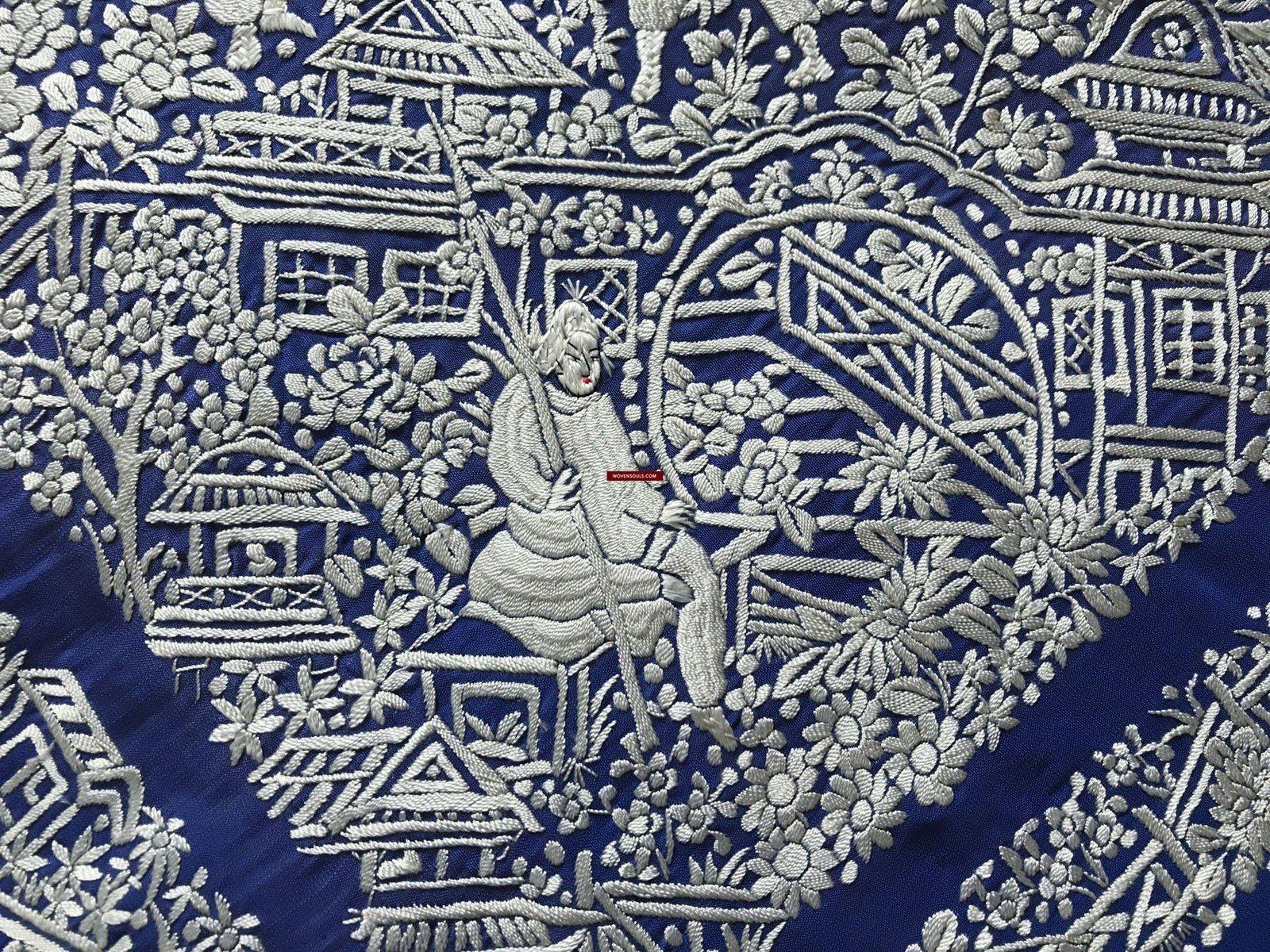 1252 Antique Double Sided Embroidery Manila Manton - Cantonese Embroidery - Warriors-WOVENSOULS-Antique-Vintage-Textiles-Art-Decor